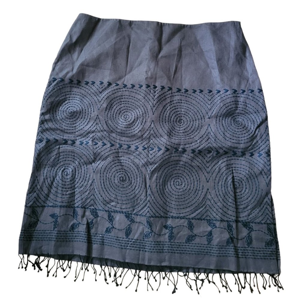 Brown Skirt with black embroidery and fringe Size 14